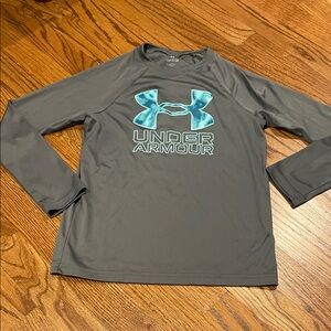 Under Armour Boys Charcoal Shirt with Aqua Logo